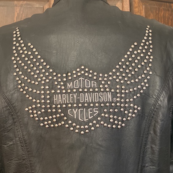 Black smooth grain leather jacket, Harley Davidson, sz L - Picture 6 of 14